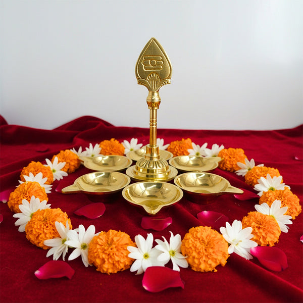 Brass Arumuga Vilakku with Vel