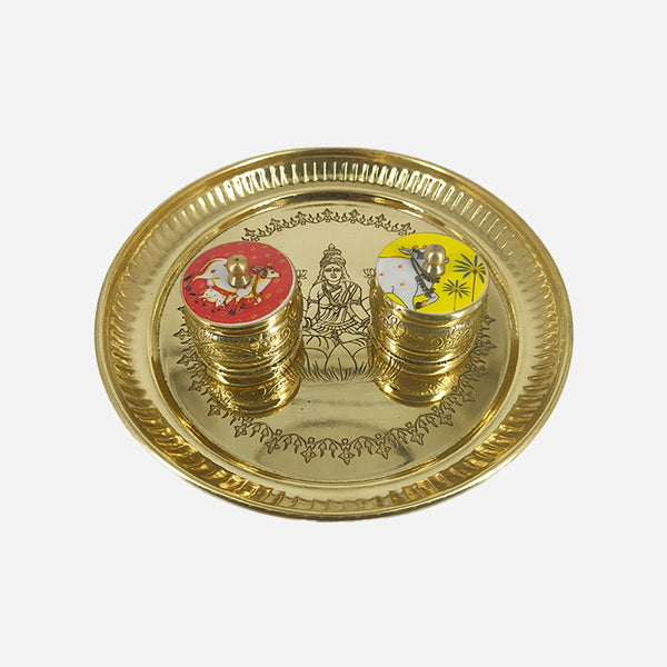 Brass Lakshmi Pooja Plate with Boxes