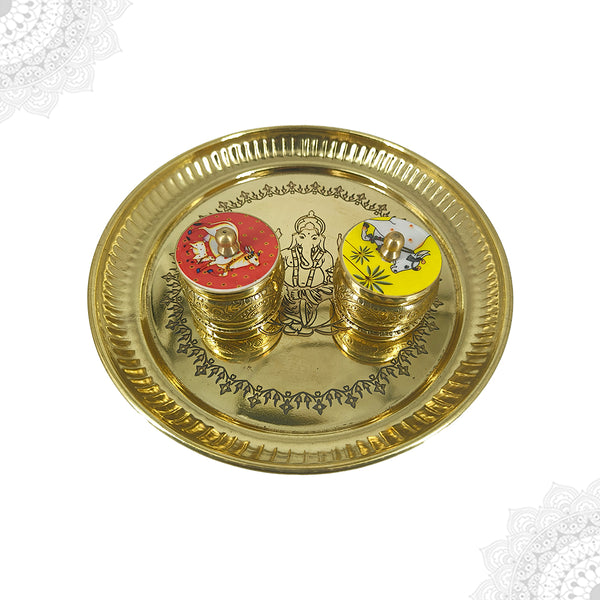 Brass Ganesh Pooja Plate with Boxes
