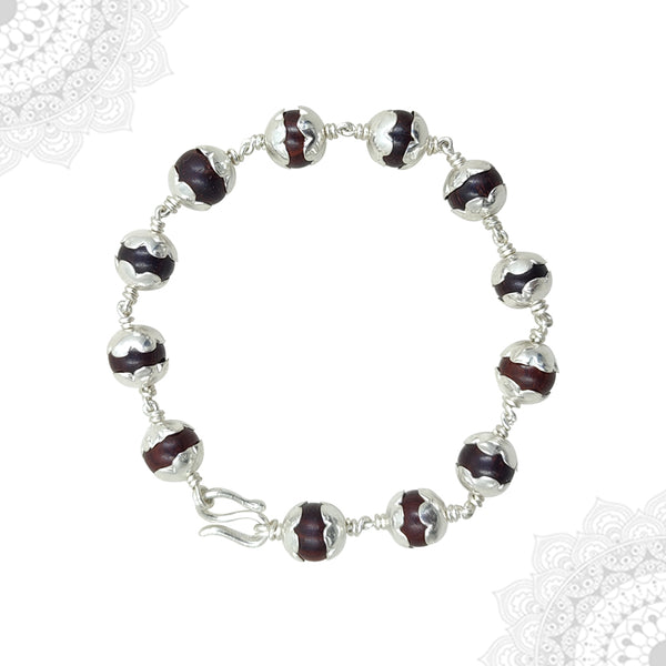 Red Sandalwood Silver Capped Bracelet