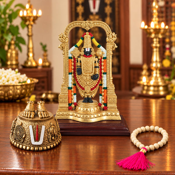 Perumal Combo – Venkateswara Fiber Statue with Tulsi Japamala & Perumal Patham