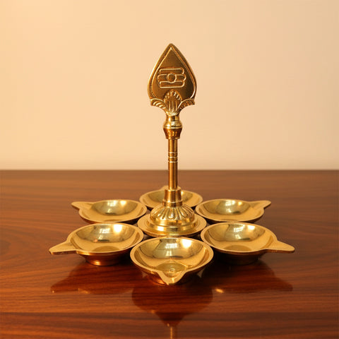 Brass Arumuga Vilakku with Vel