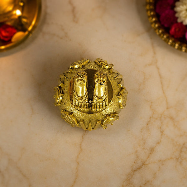 Top view of Brass Perumal Patham showing sacred feet and tirunamam detailing
