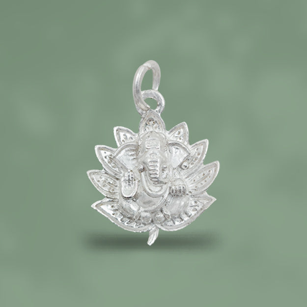 Ganesh On Lotus Pendant Silver