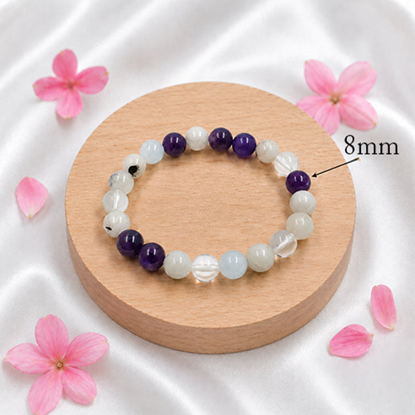 Close-up of the Chandrashtama spiritual bracelet indicating the 8mm authentic crystal bead size.