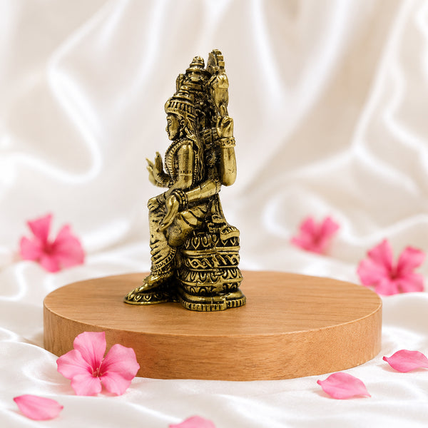 Right Side View of Traditional Brass Lakshmi Narasimha Statue Showing Intricate Craftsmanship