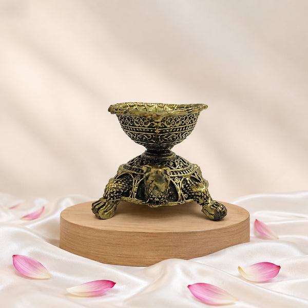 Brass Turtle Diya with decorative oil lamp bowl antique brass Kurma lamp for home pooja