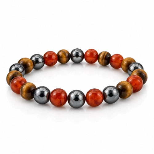 Beaded bracelet with multicolored beads on a white background