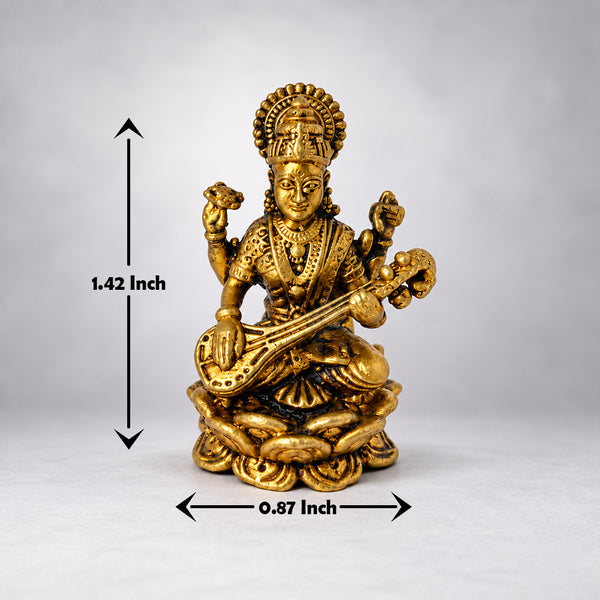 Brass Saraswati idol size: 1.42 inch height and 0.87 inch width