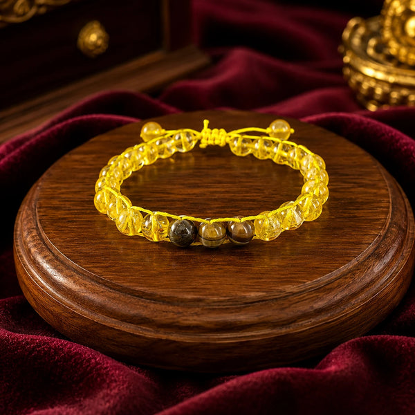 Guru Shakti Bracelet | Natural Citrine & Tiger's Eye Adjustable Crystal Bracelet