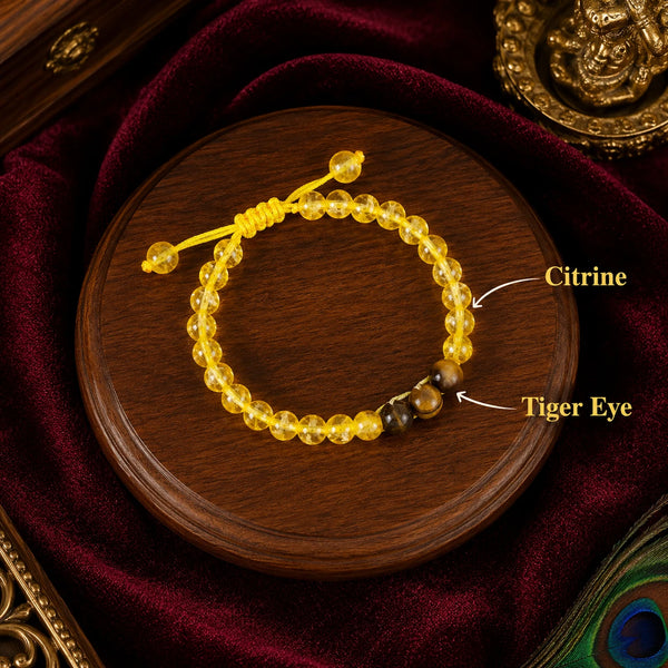 Guru Shakti Bracelet | Natural Citrine & Tiger's Eye Adjustable Crystal Bracelet