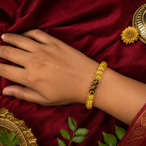 Guru Shakti Bracelet | Natural Citrine & Tiger's Eye Adjustable Crystal Bracelet