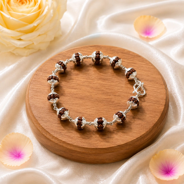 5 Face Rudraksha Silver Capped Bracelet