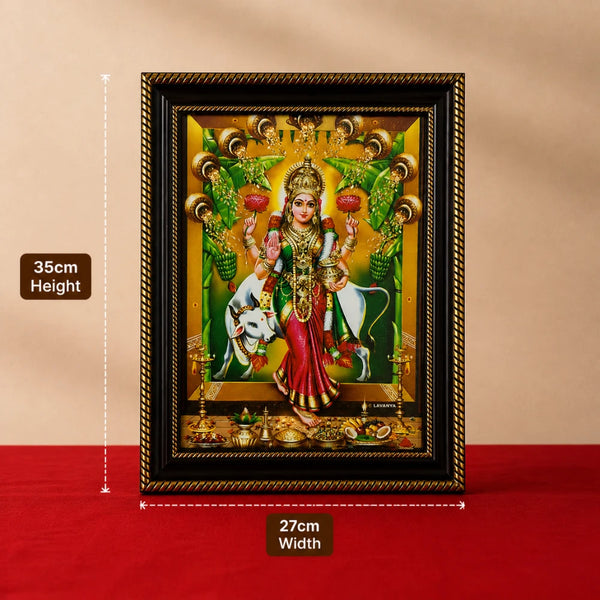 Accurate size dimensions for the Lakshmi photo frame showing 35cm height and 27cm width to help customers plan their wall or mandir space.