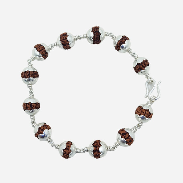 Five Face Rudraksha Silver Capped Bracelet