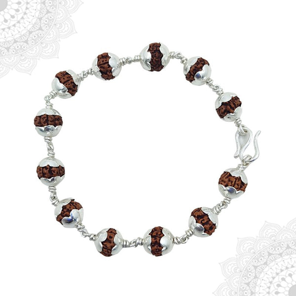 Five Face Rudraksha Silver Capped Bracelet